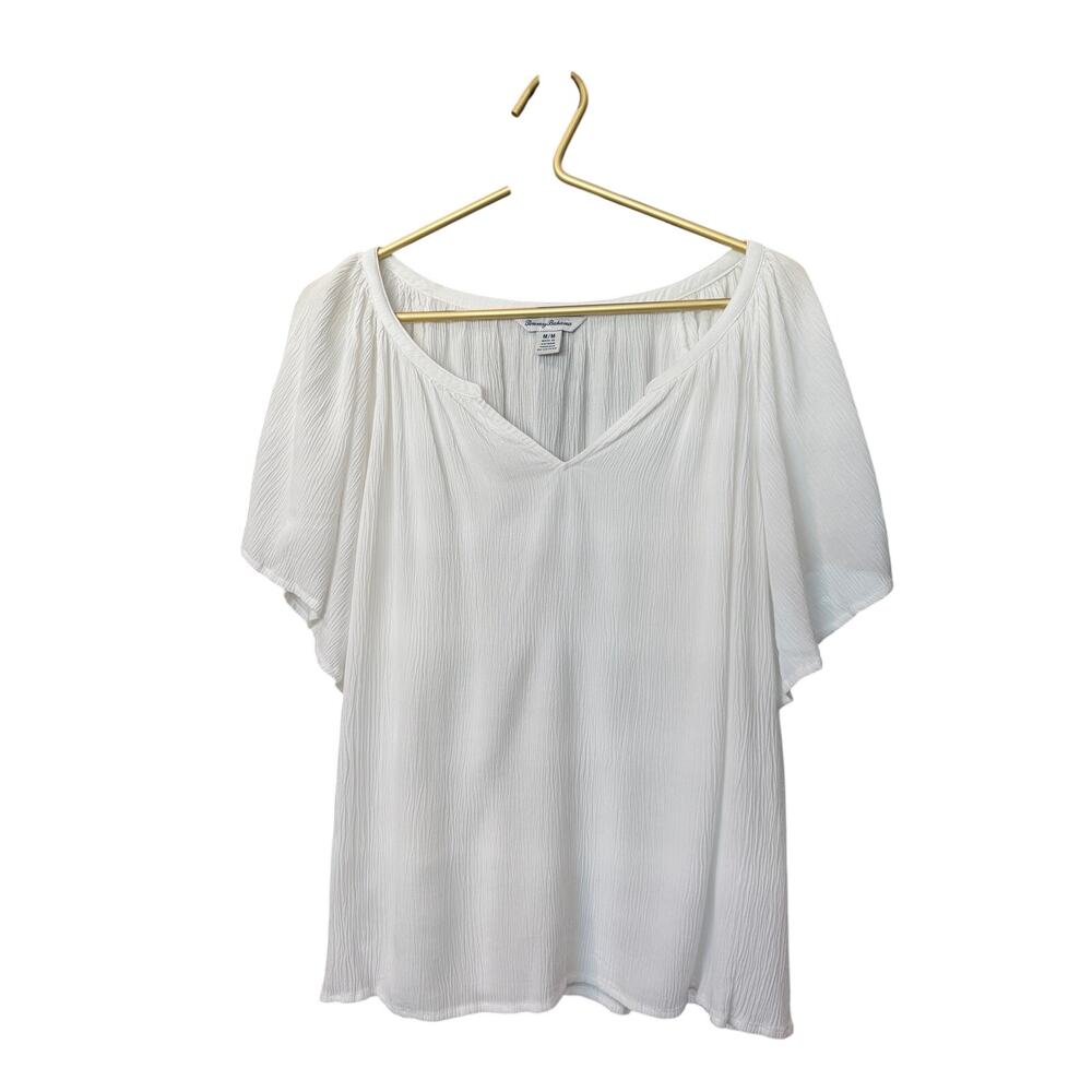 ✨ TOMMY BAHAMA White Flutter Sleeve Relaxed Blouse Medium Resort EUC 🏝️ - Picture 2 of 8